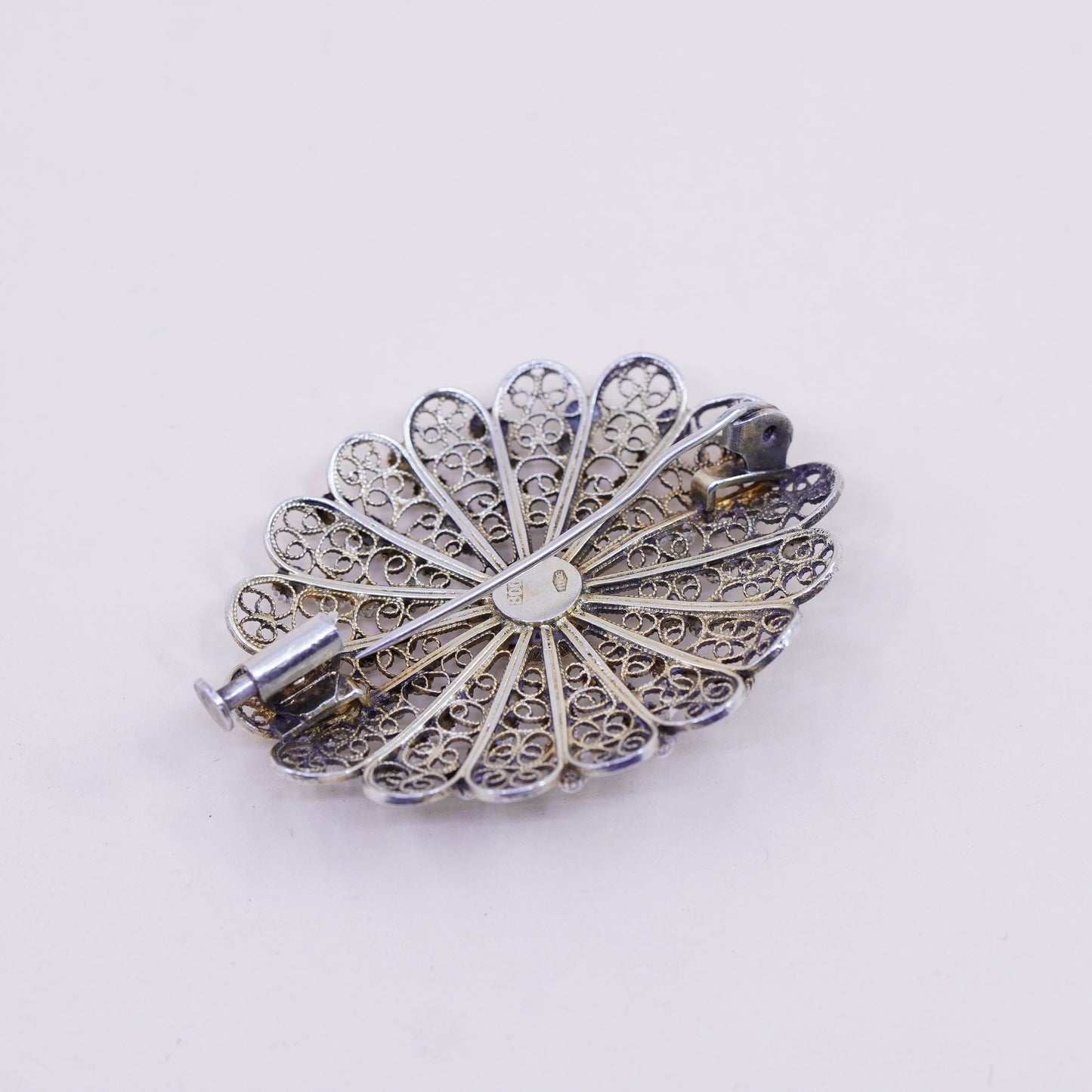 Germany Sterling silver handmade brooch, oval 800 filigree pin