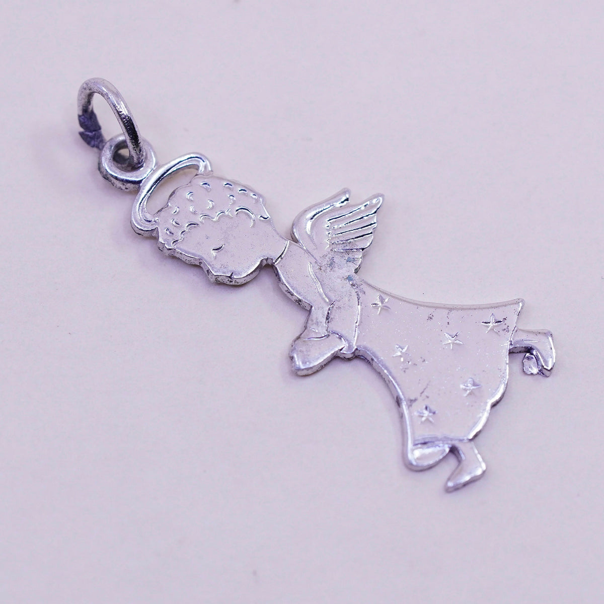 Vintage sterling silver handmade pendant, 925 angel charm