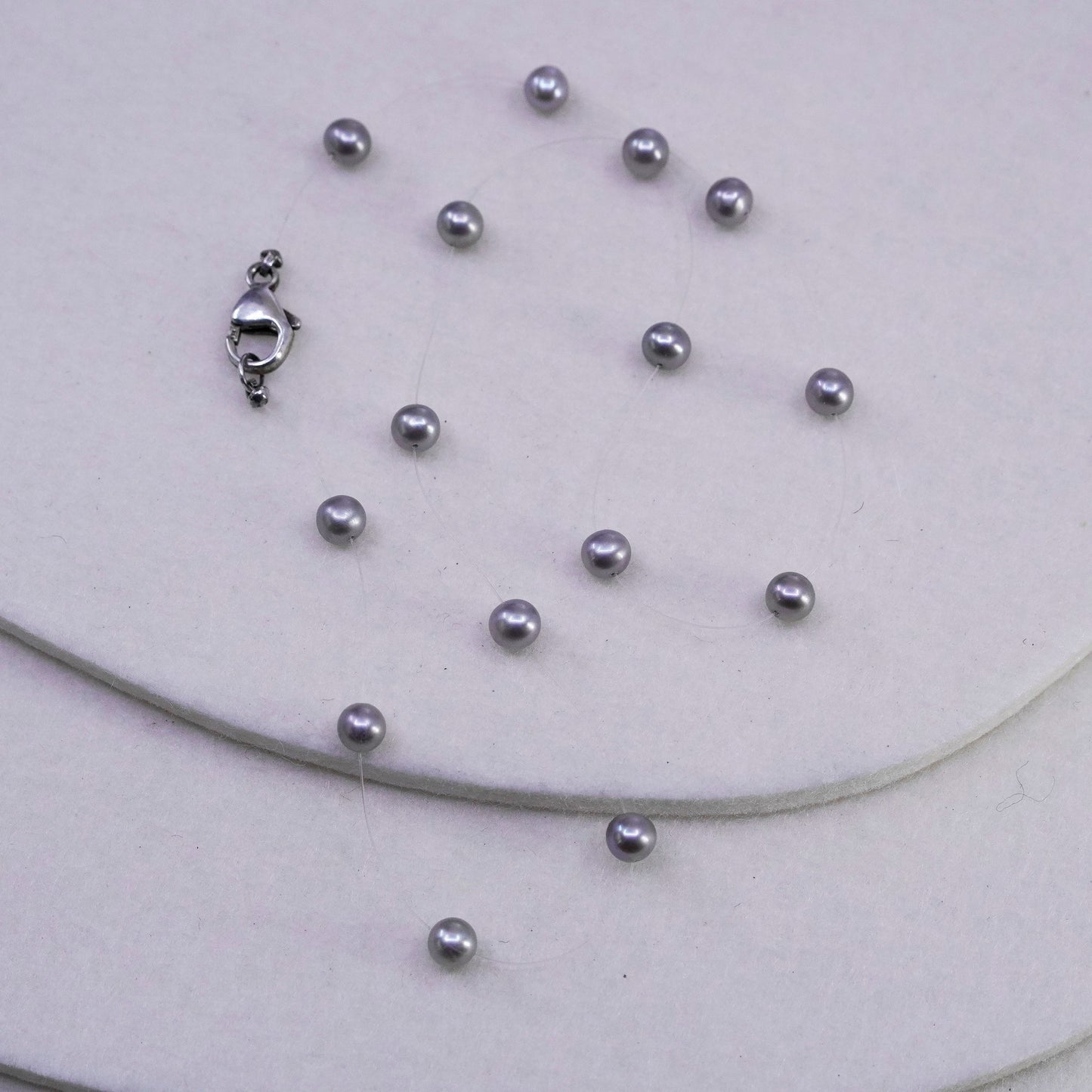 16”, vintage Sterling 925 silver handmade circle necklace with pearl beads