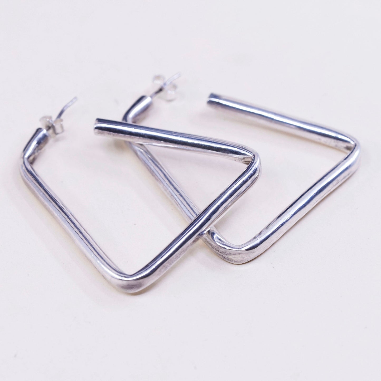 1.75”, vtg mexico sterling silver handmade hoops, 925 huggie earrings