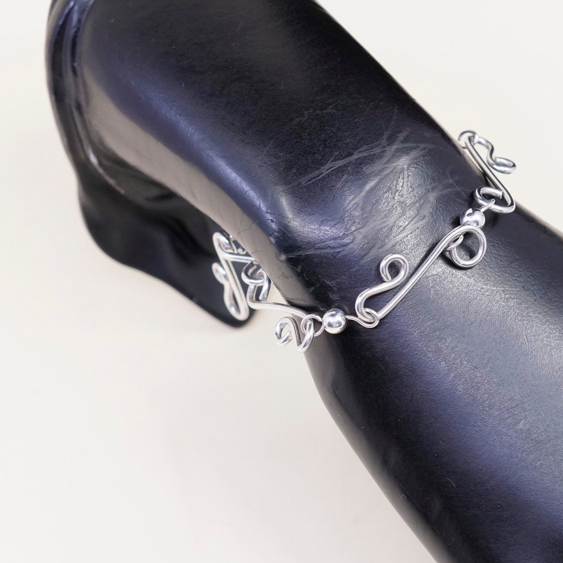 6.25", VTG sterling silver bracelet, Mexico 925 dna w/ bead, handmade jewelry