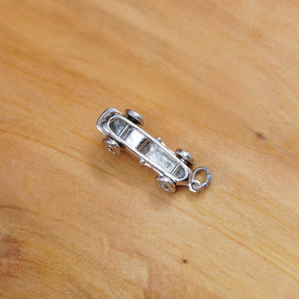 Vintage Sterling silver handmade pendant, 925 racing car charm with mouse rat