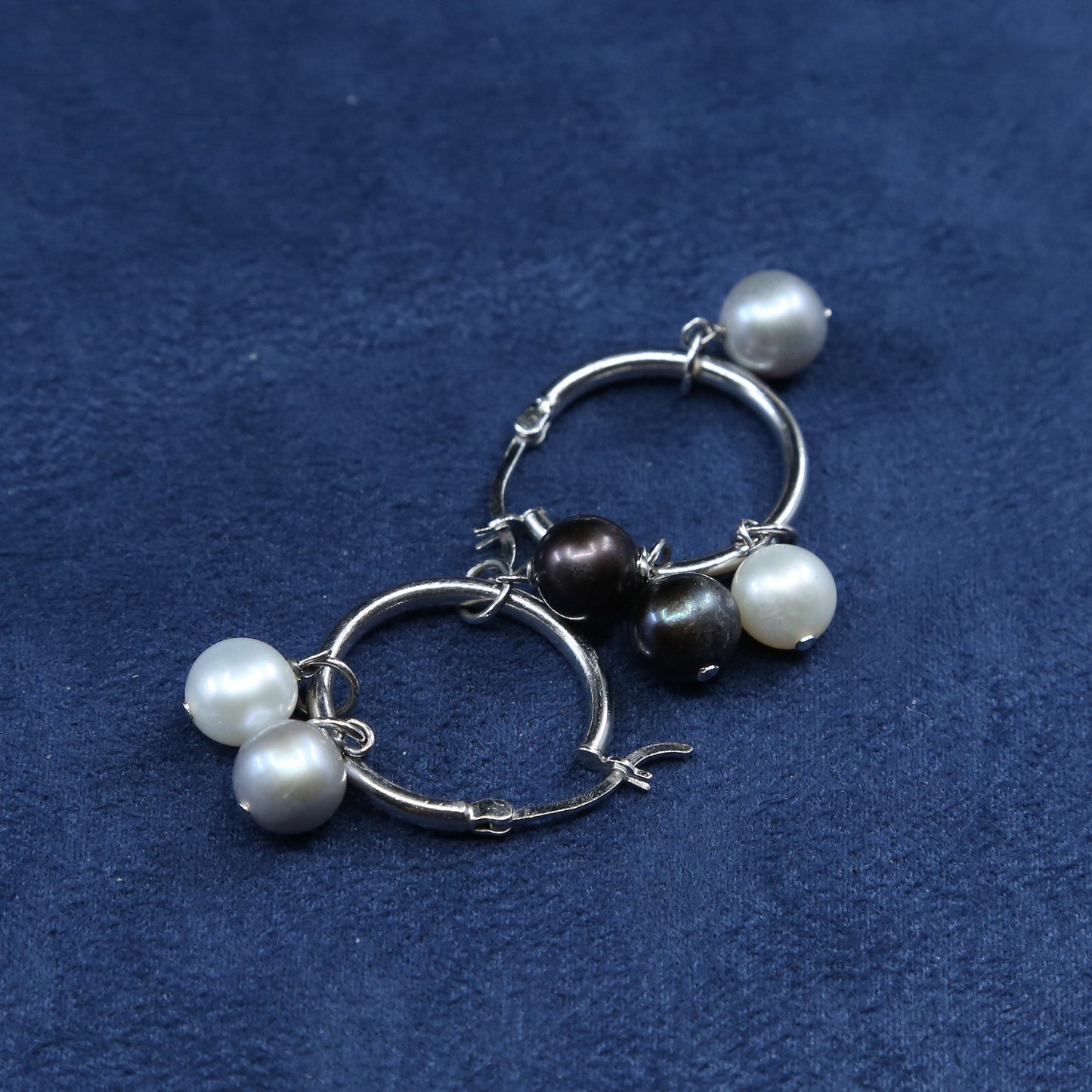 1", Sterling silver handmade earrings, 925 hoops w/ pearl dangles