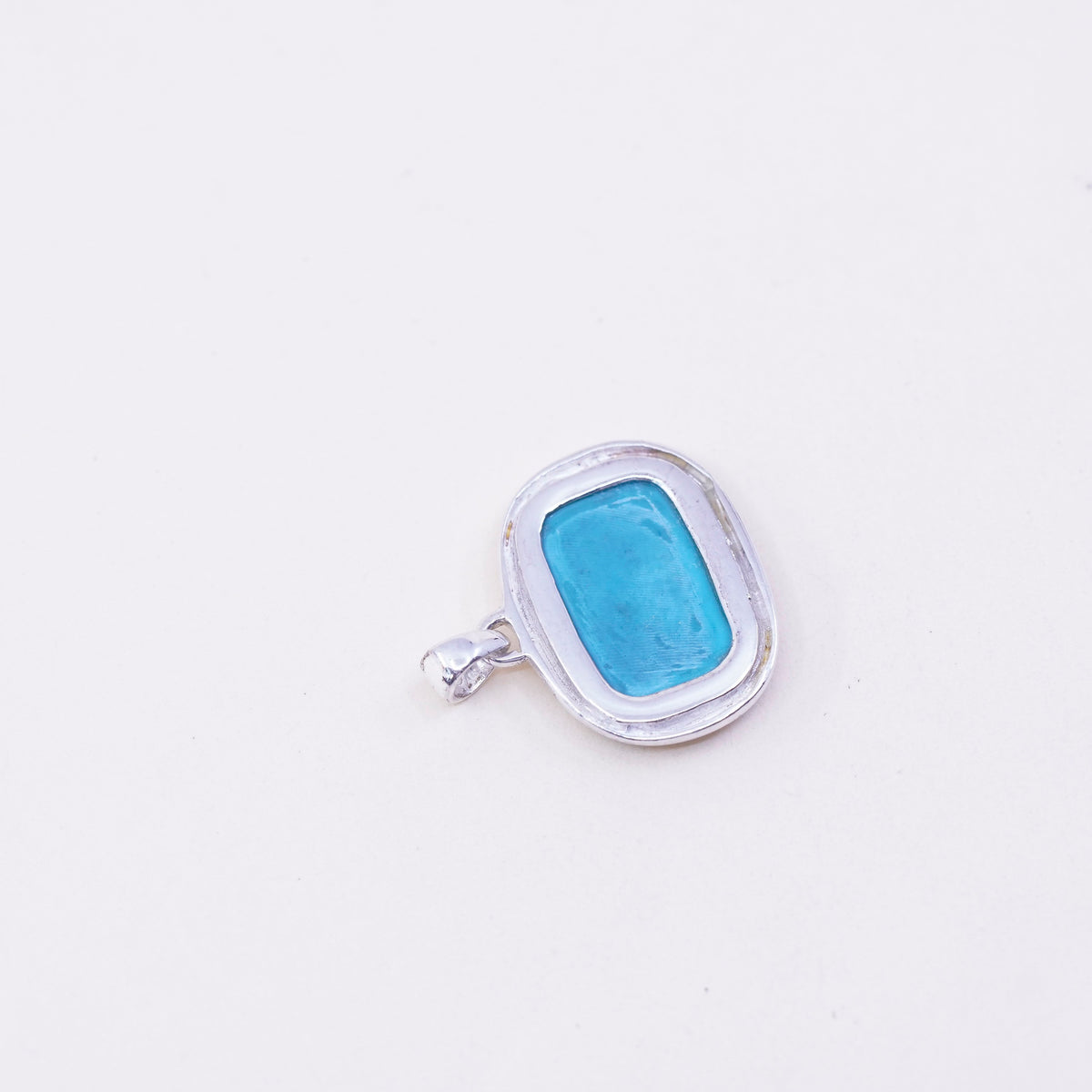 Vintage sterling 925 silver handmade pendant with square turquoise