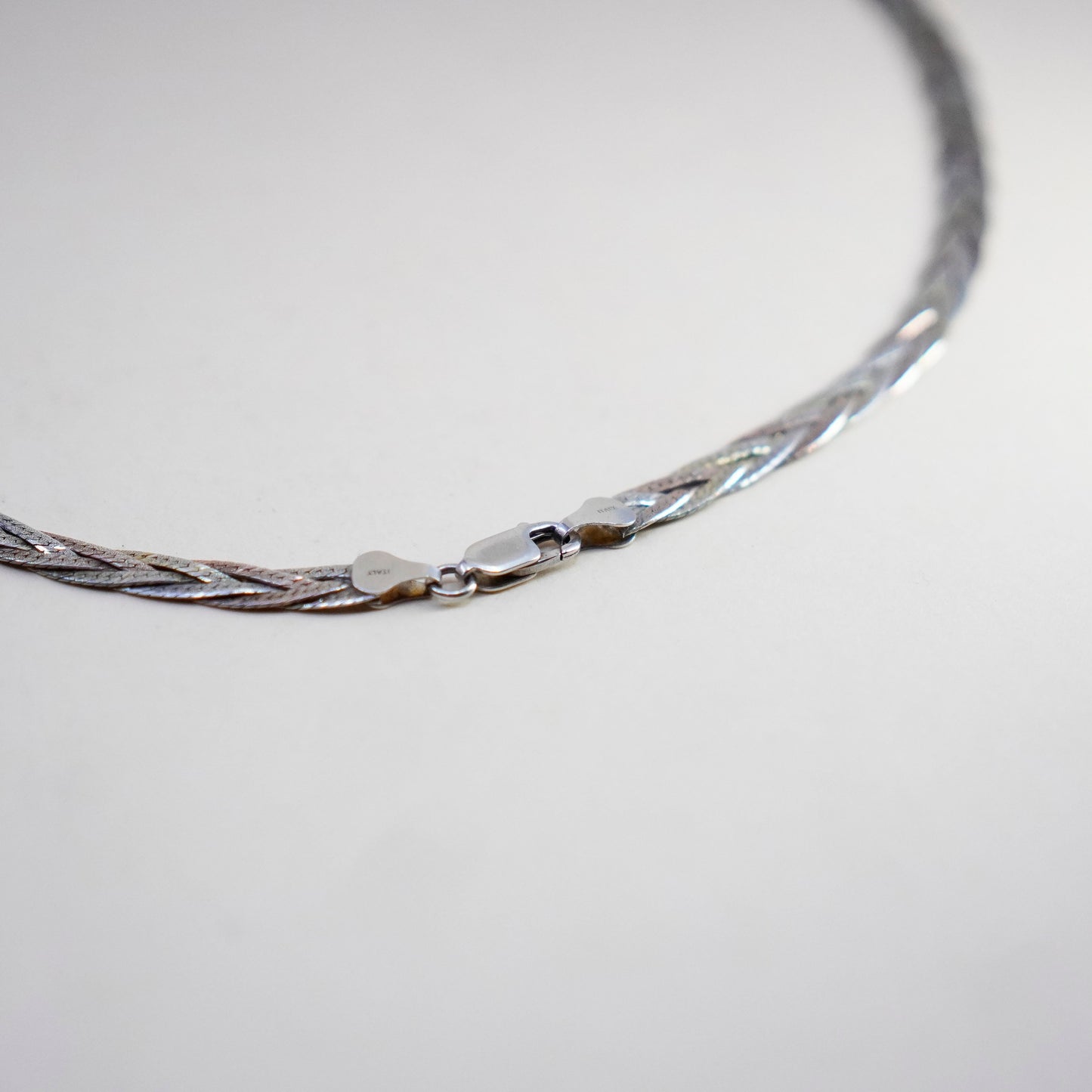 18" Italy triple tone Strands 925 Sterling Silver Braided Herringbone necklace