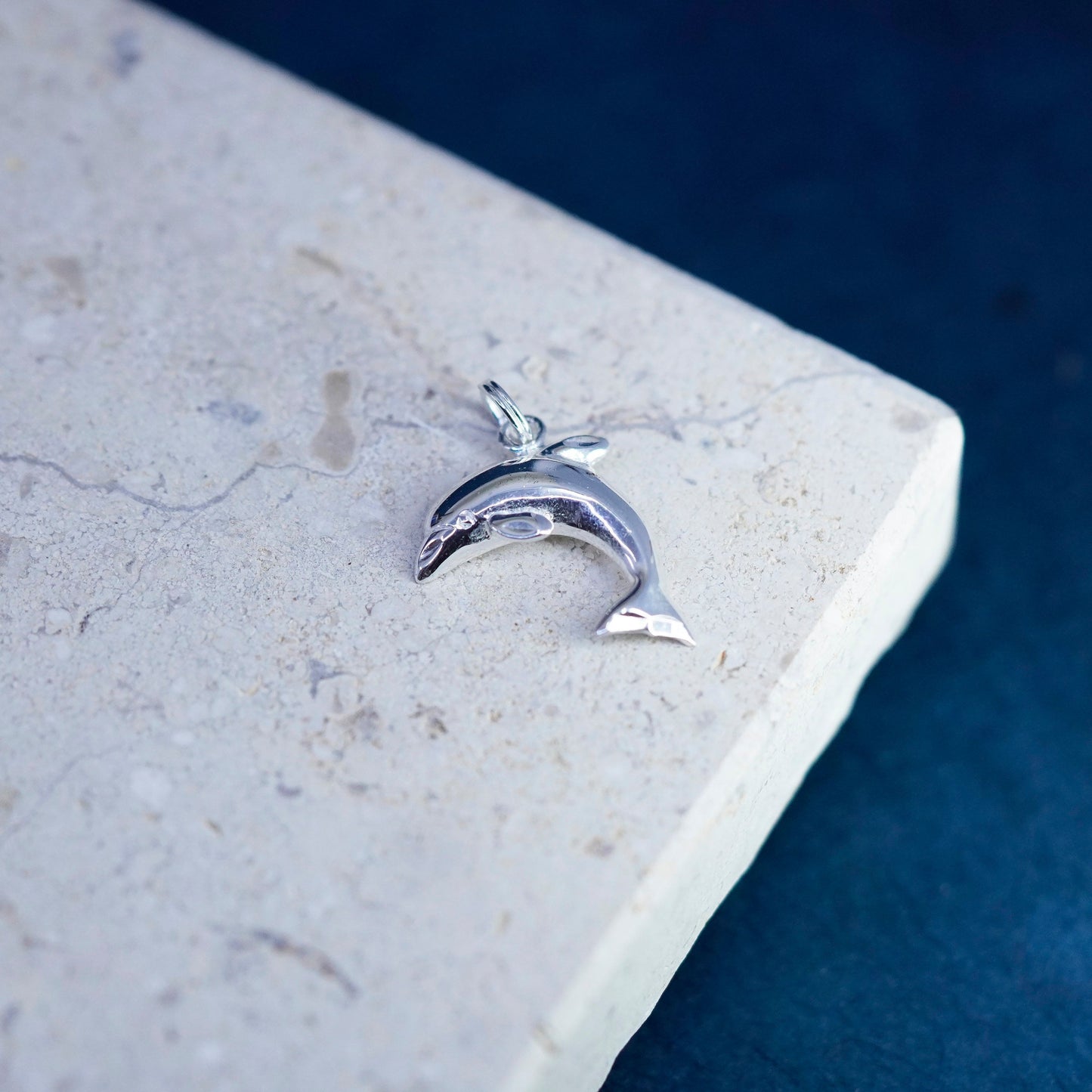 Vintage Sterling silver handmade dolphin pendant, 925 charm
