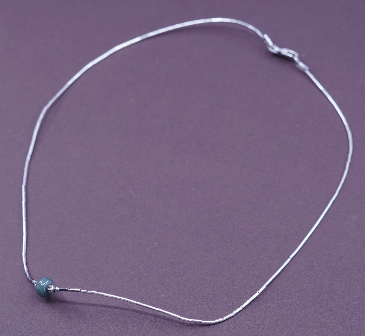 16”, Vintage Sterling 925 silver handmade liquid silver chain with jade beads