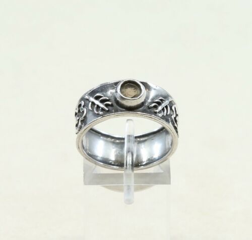 Sz 8, Vtg Sterling Silver Handmade Ring, 925 Silver Band W topaz inlay