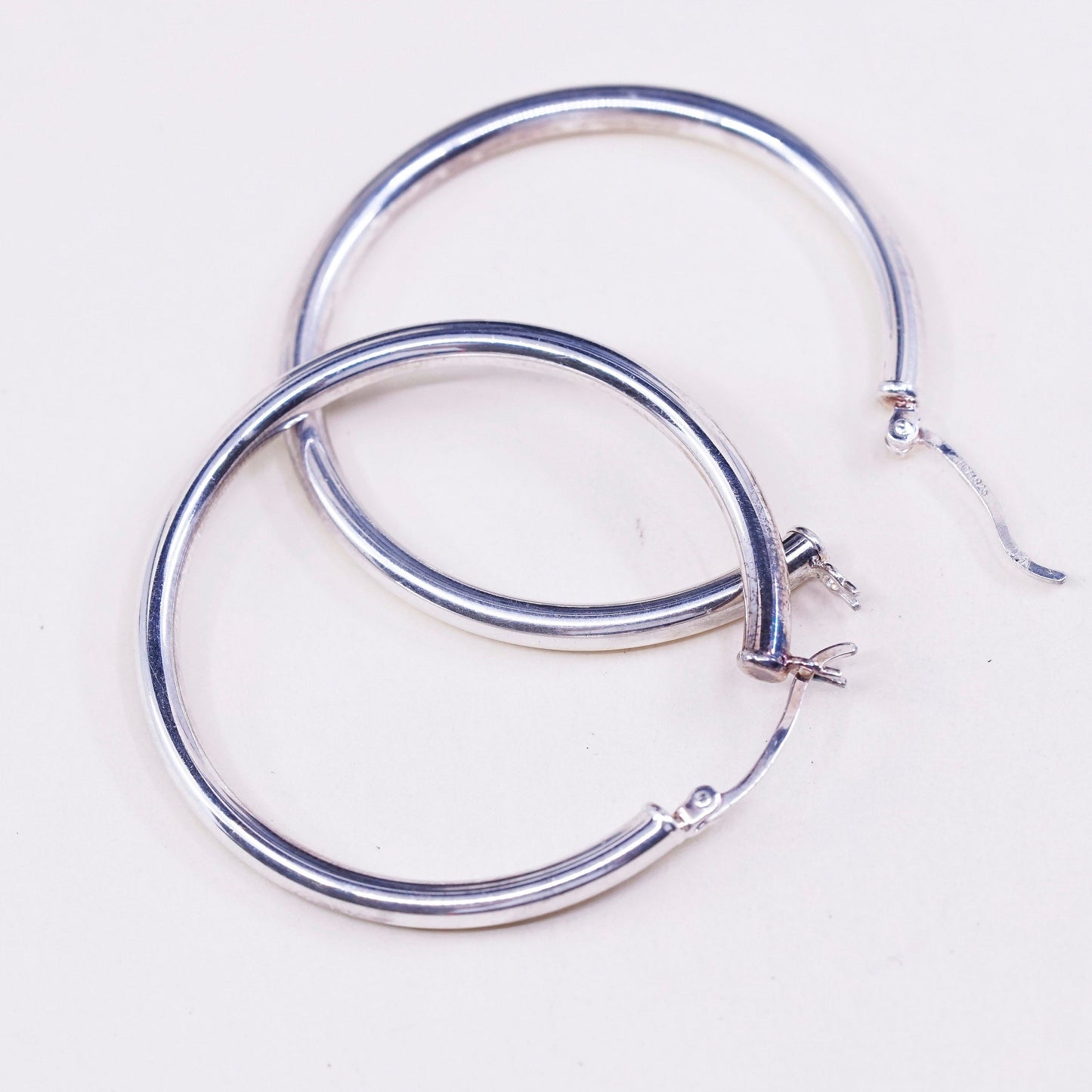 1.5” vtg sterling silver loop earrings, fashion minimalist primitive hoops