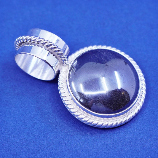 Vintage Sterling 925 silver handmade pendant with round hematite and cable