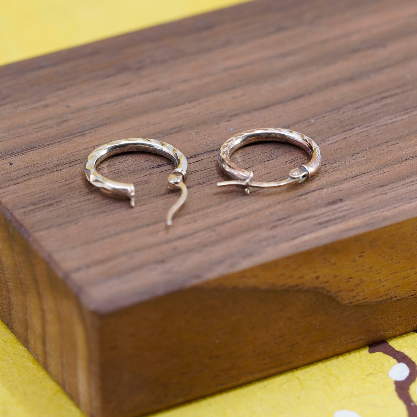 0.5”, vermeil gold over Sterling silver earrings, 925 textured hoops