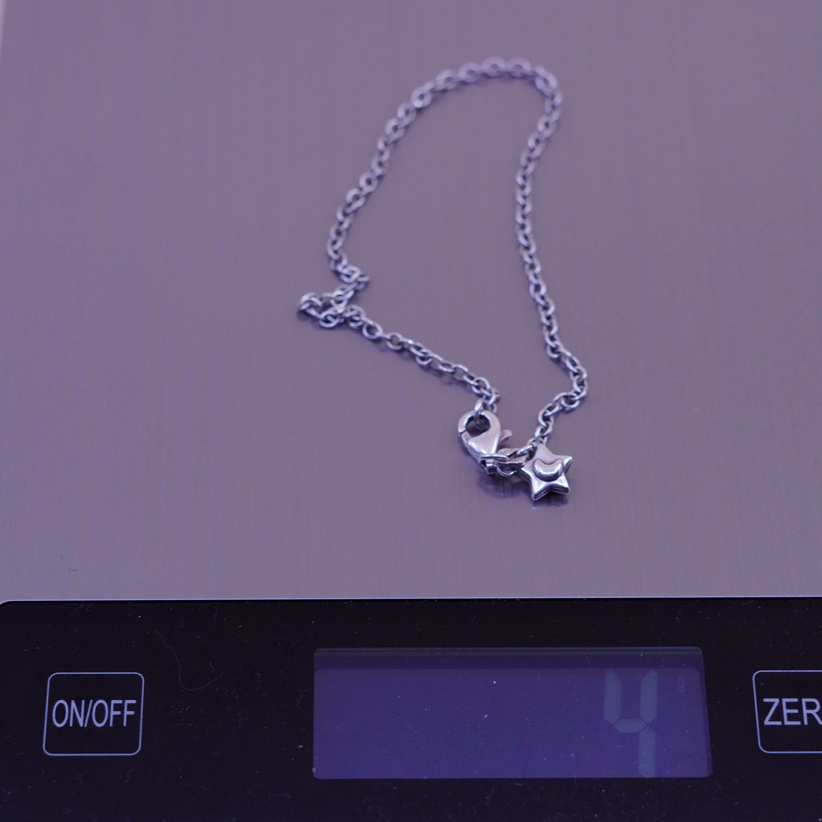 9.5”, Vintage sterling silver bracelet, 925 circle chain anklet star moon charm