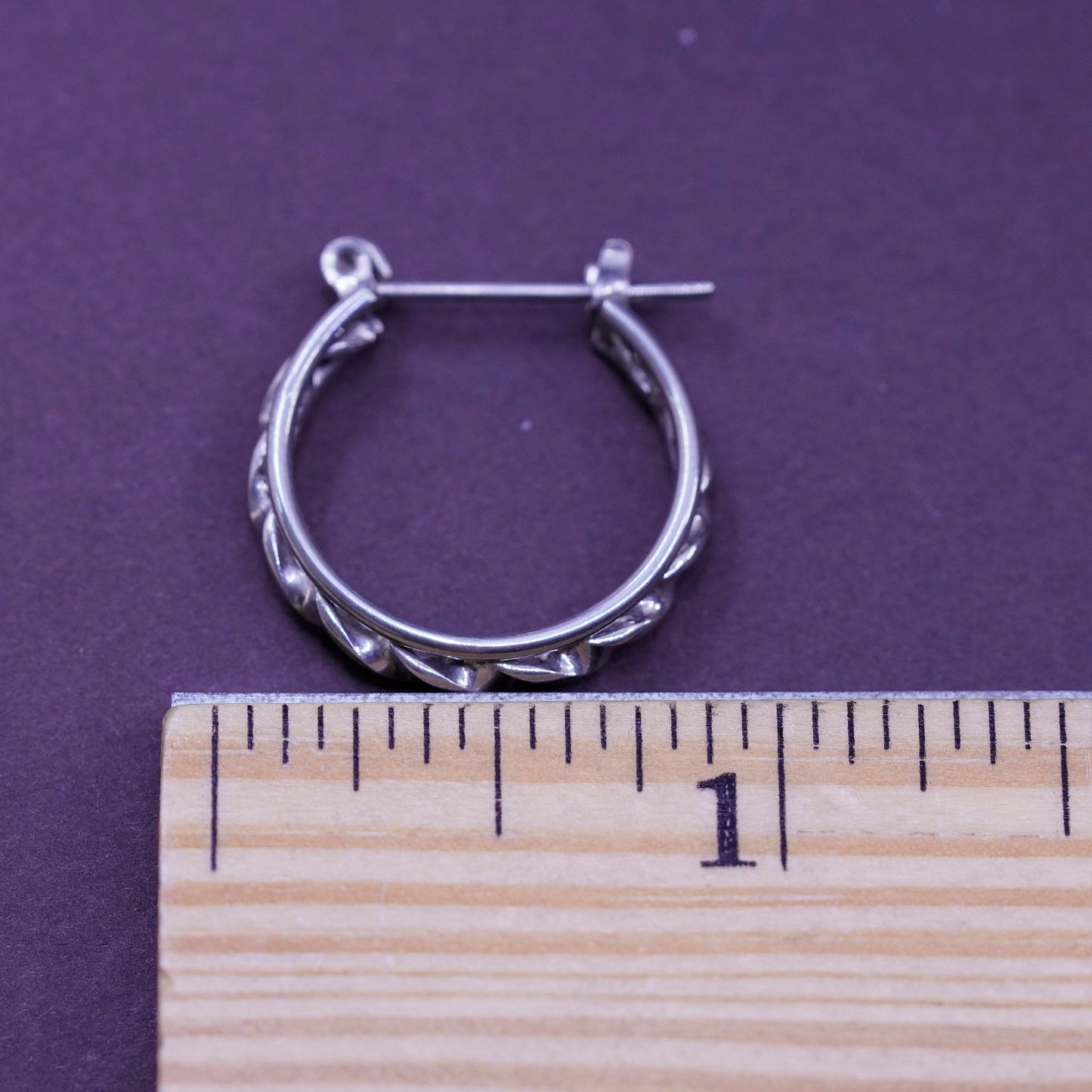 0.75”, Vintage Sterling silver handmade earrings, 925 textured hoops