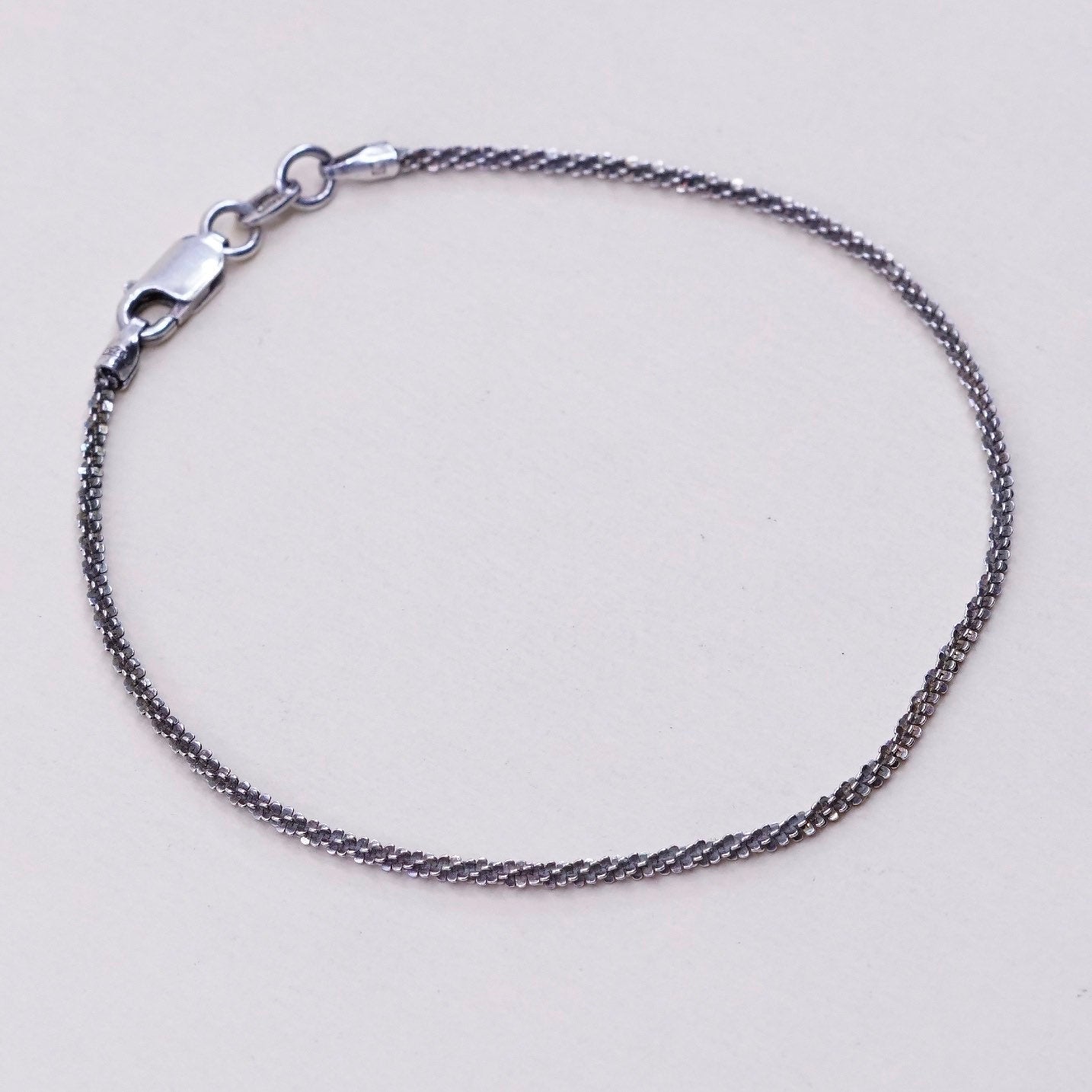 7”, 1mm, Vintage sterling silver bracelet, Italy made 925 twisted bracelet