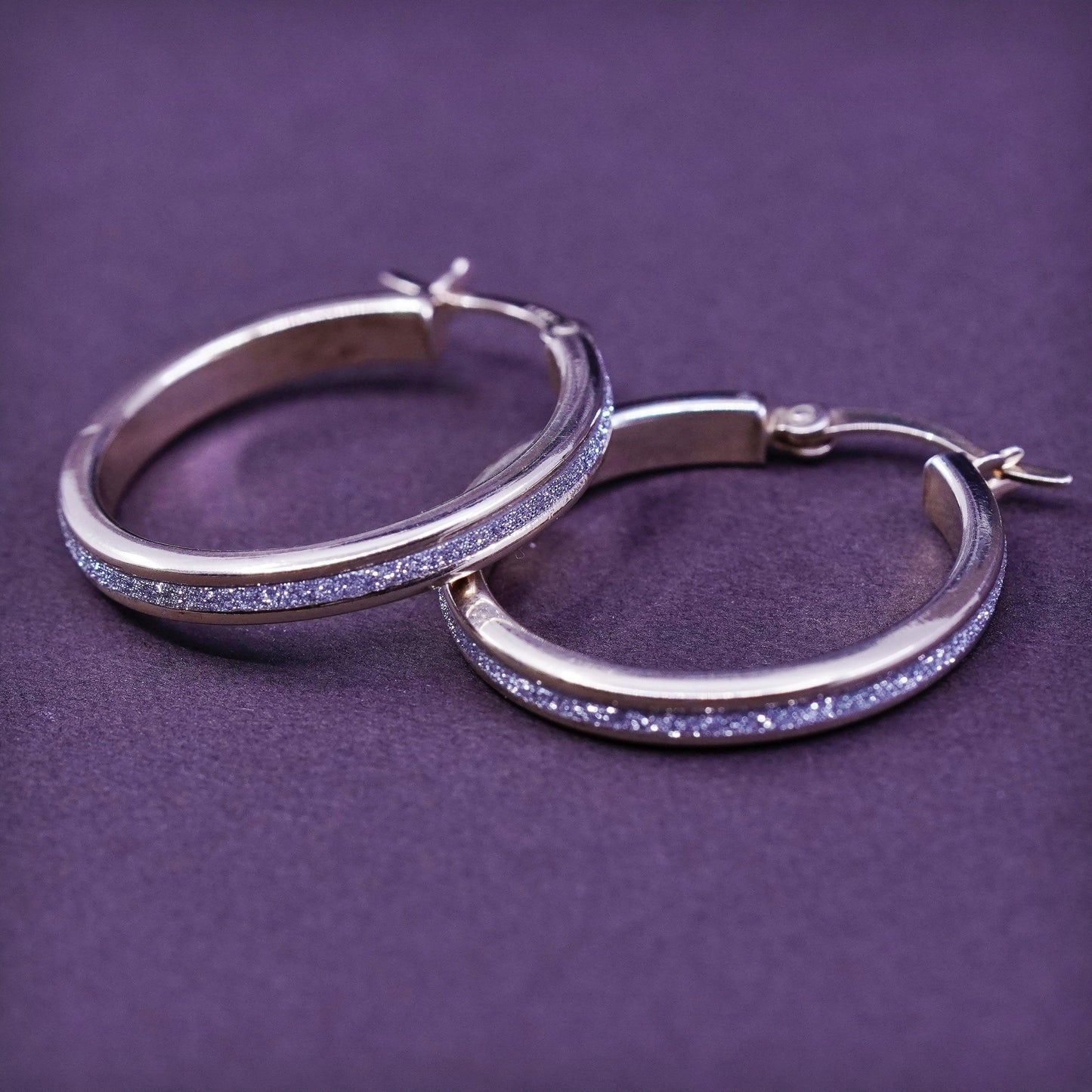 1”, Vermeil gold over Sterling silver hoops, 925 earrings w/ glittering details