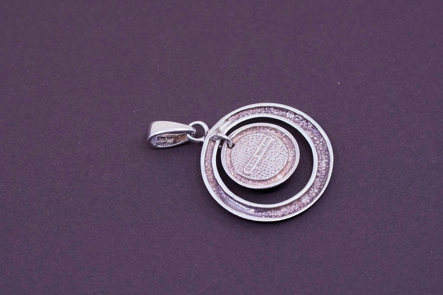 Vintage Sterling 925 silver handmade circle pendant with round turquoise
