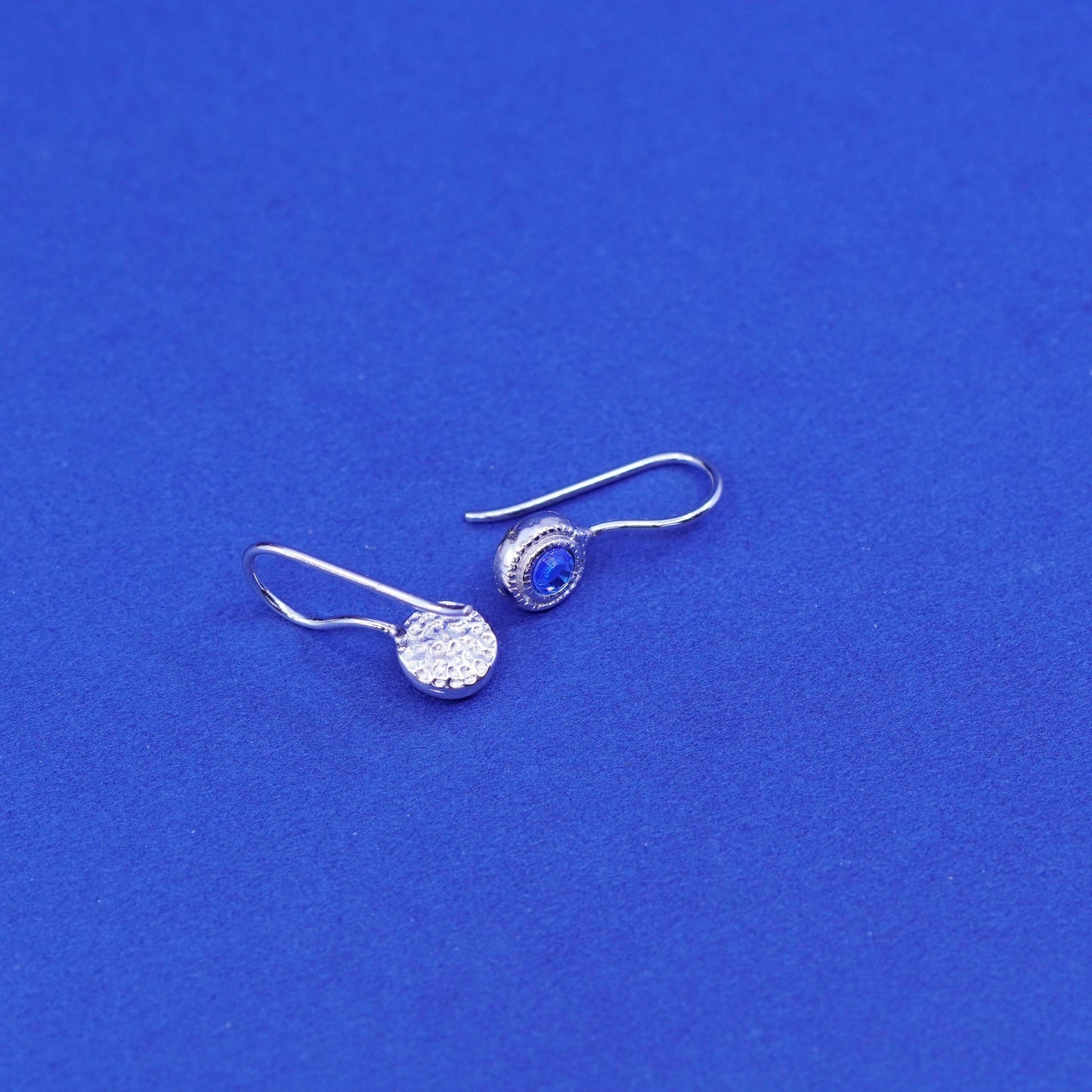 Vintage sterling 925 silver handmade earrings with blue glass Crystal