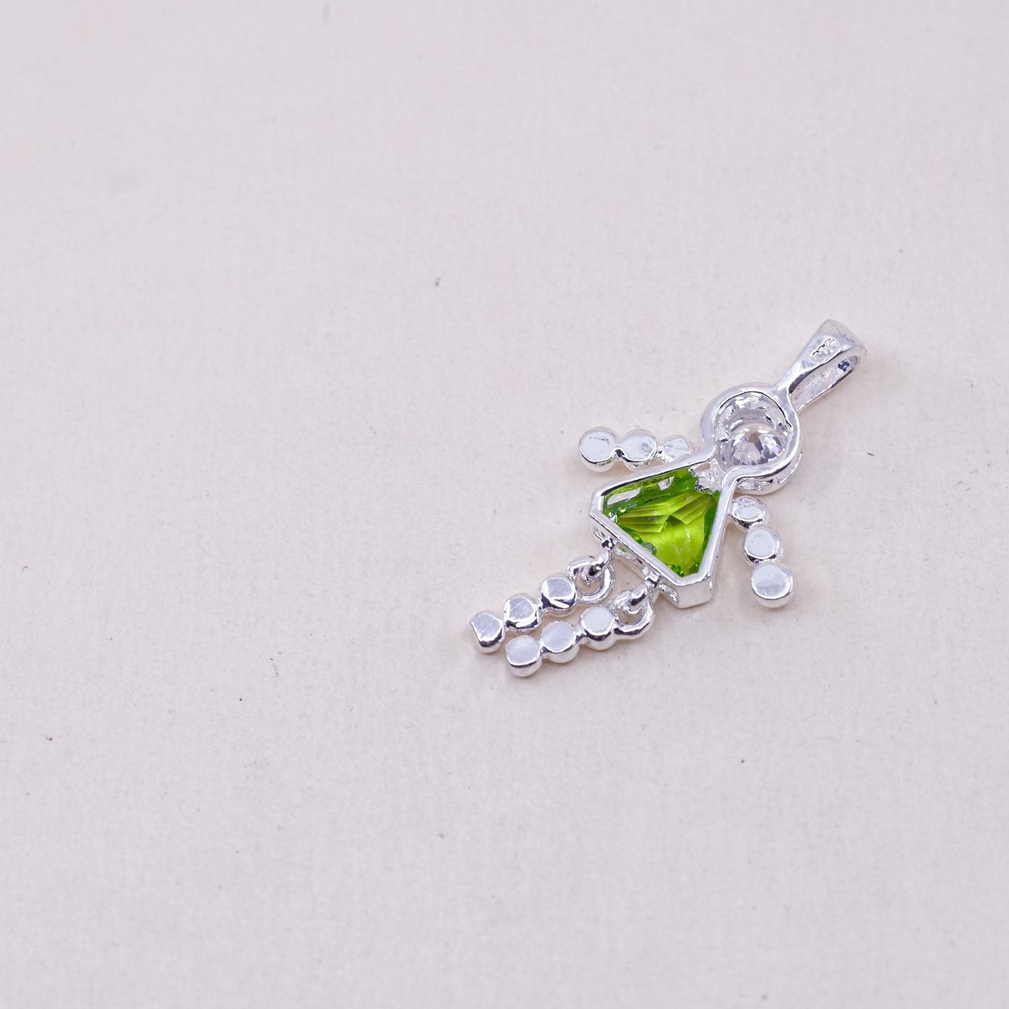 Vintage sterling 925 silver birthstone pendant with peridot girl charm