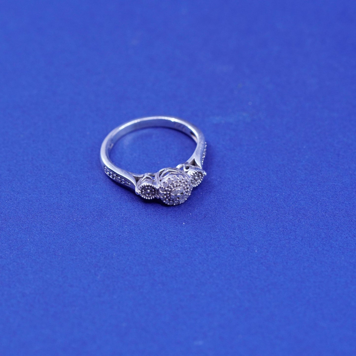 Size 5, vintage Sterling 925 silver handmade ring with genuine diamond