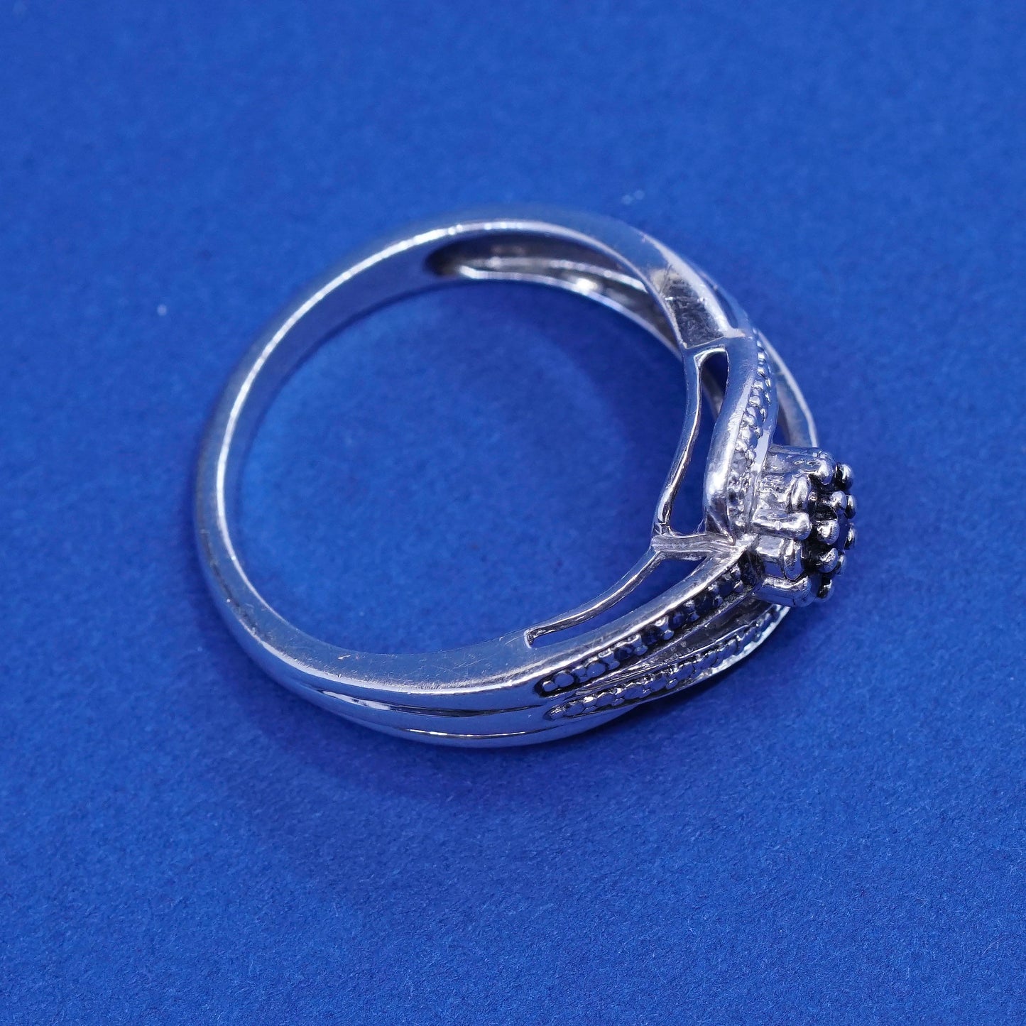 Size 8.75, vintage Sterling 925 silver handmade ring with genuine diamond