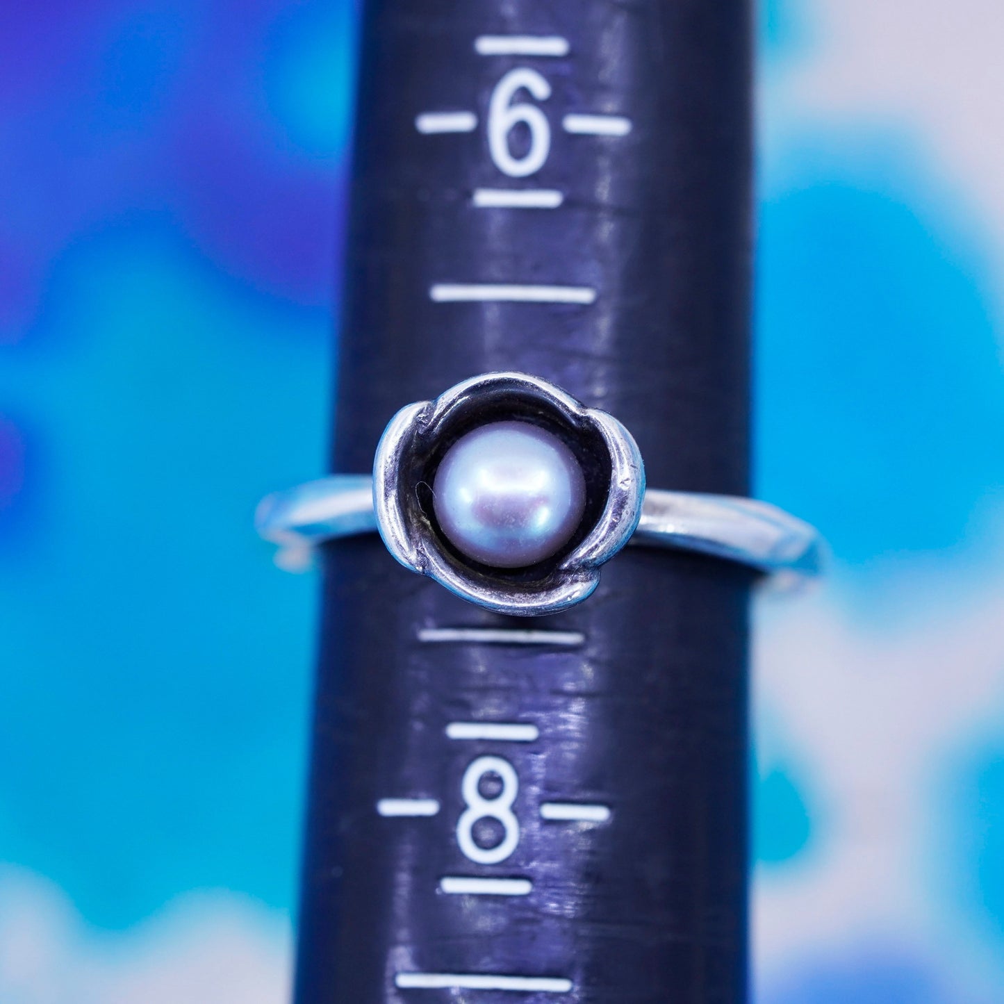 Size 7, vintage ALE sterling silver handmade ring, 925 stackable band w/ pearl