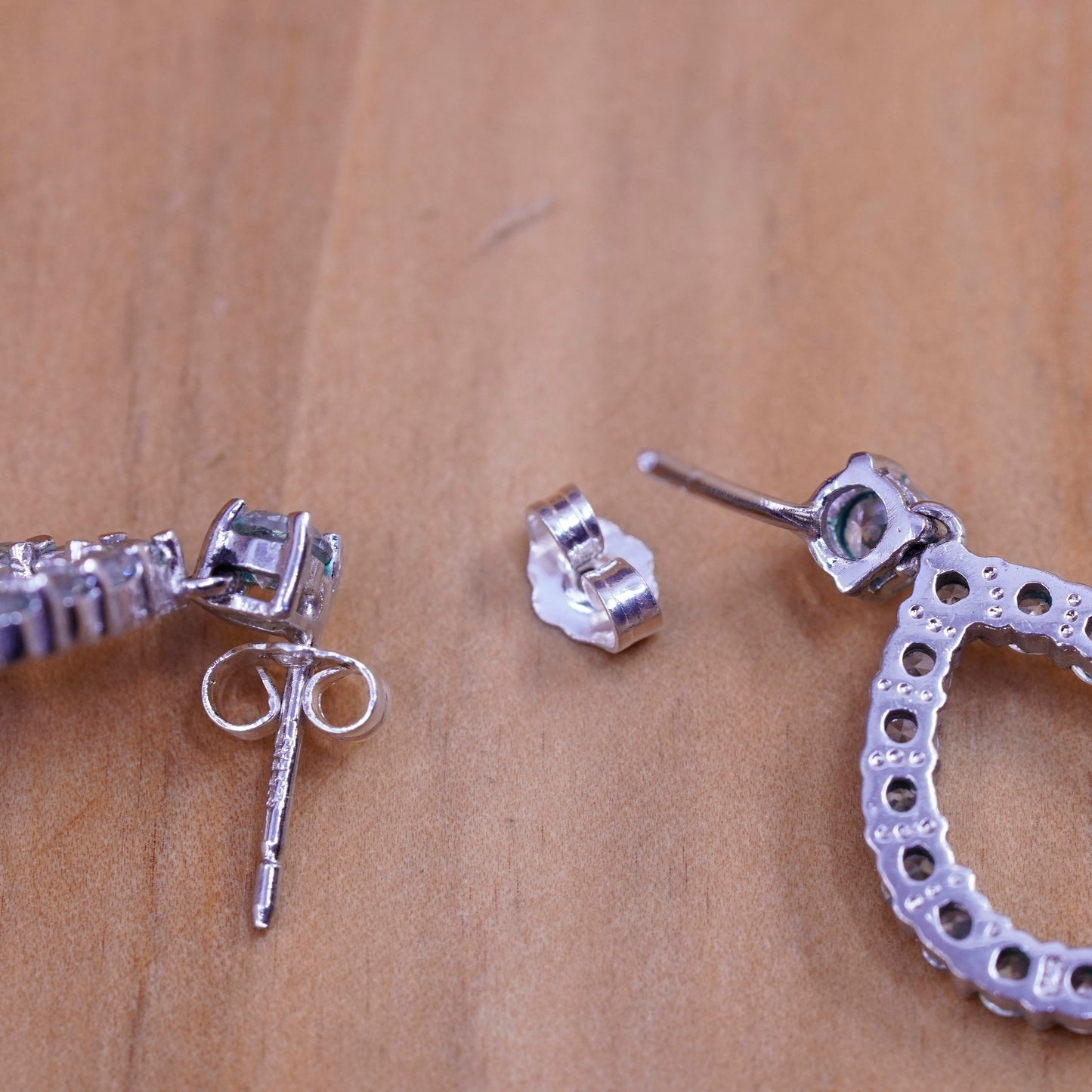 Vintage Sterling 925 silver handmade teardrop earrings with CZ