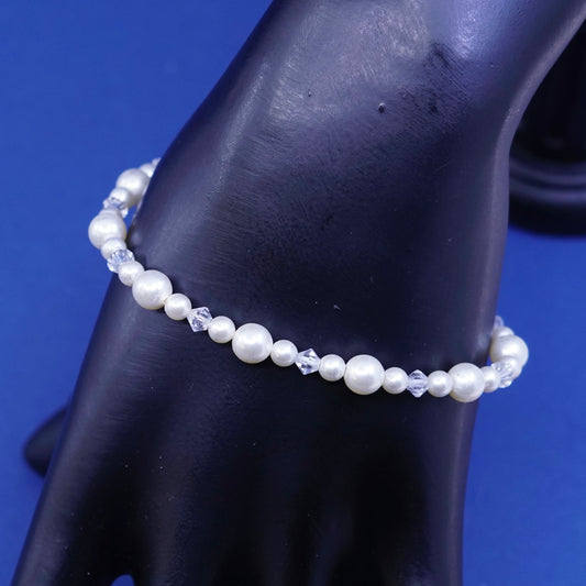7”, Sterling silver handmade bracelet, 925 clasp with freshwater pearl beads