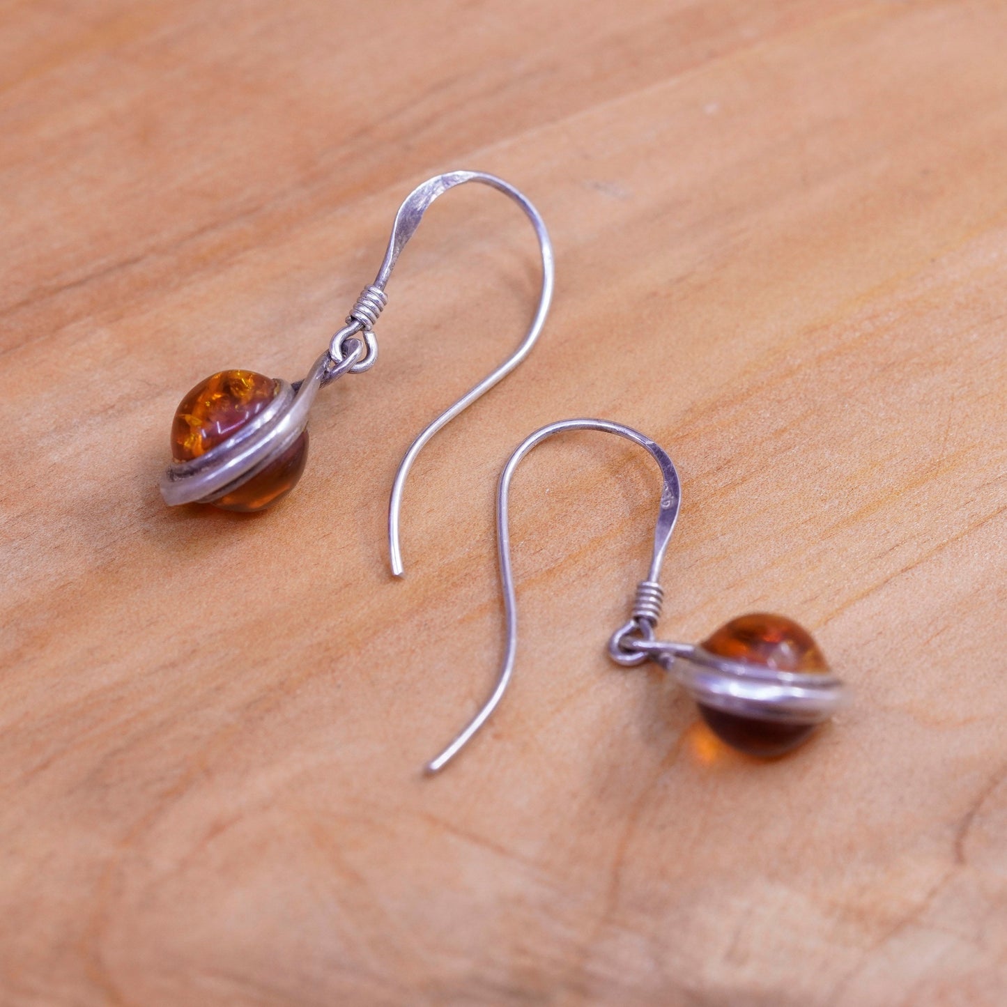 Vintage Sterling 925 silver handmade earrings with Amber bead