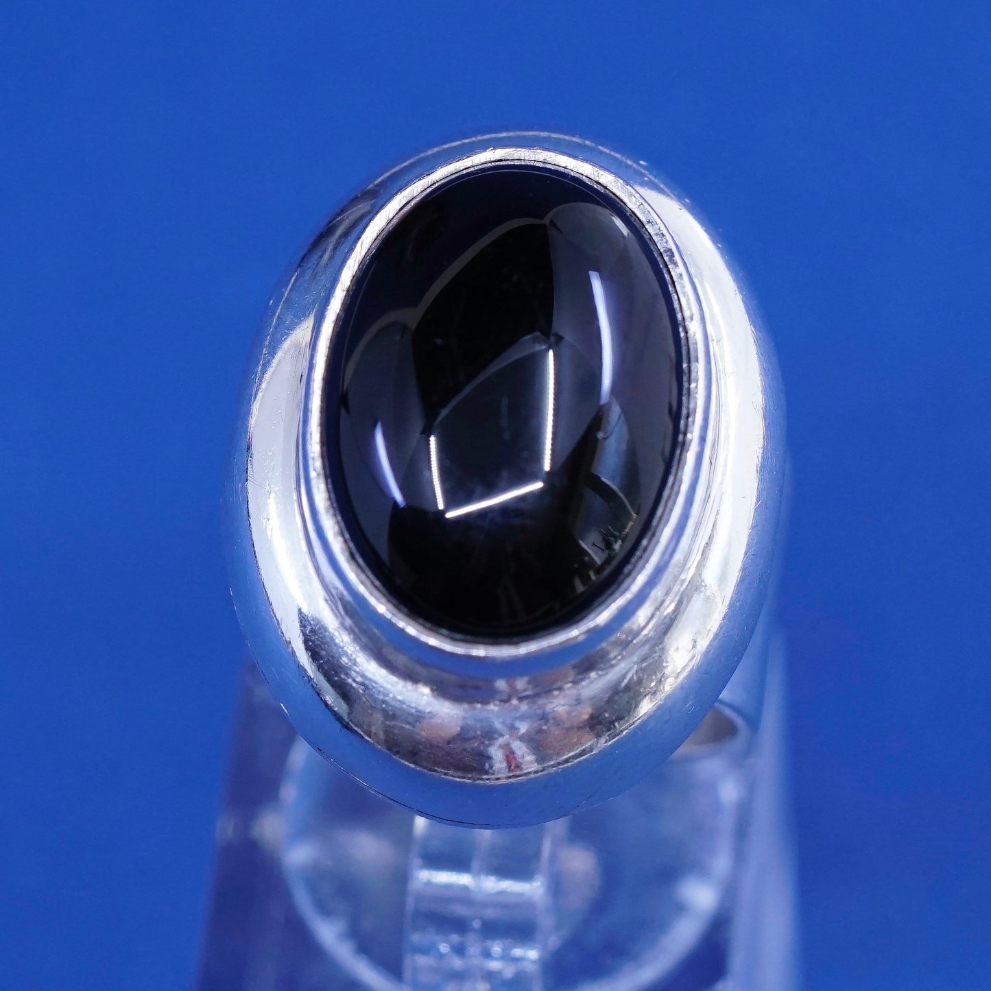 sz 6, vtg Native American Sterling 925 silver handmade ring w/ obsidian