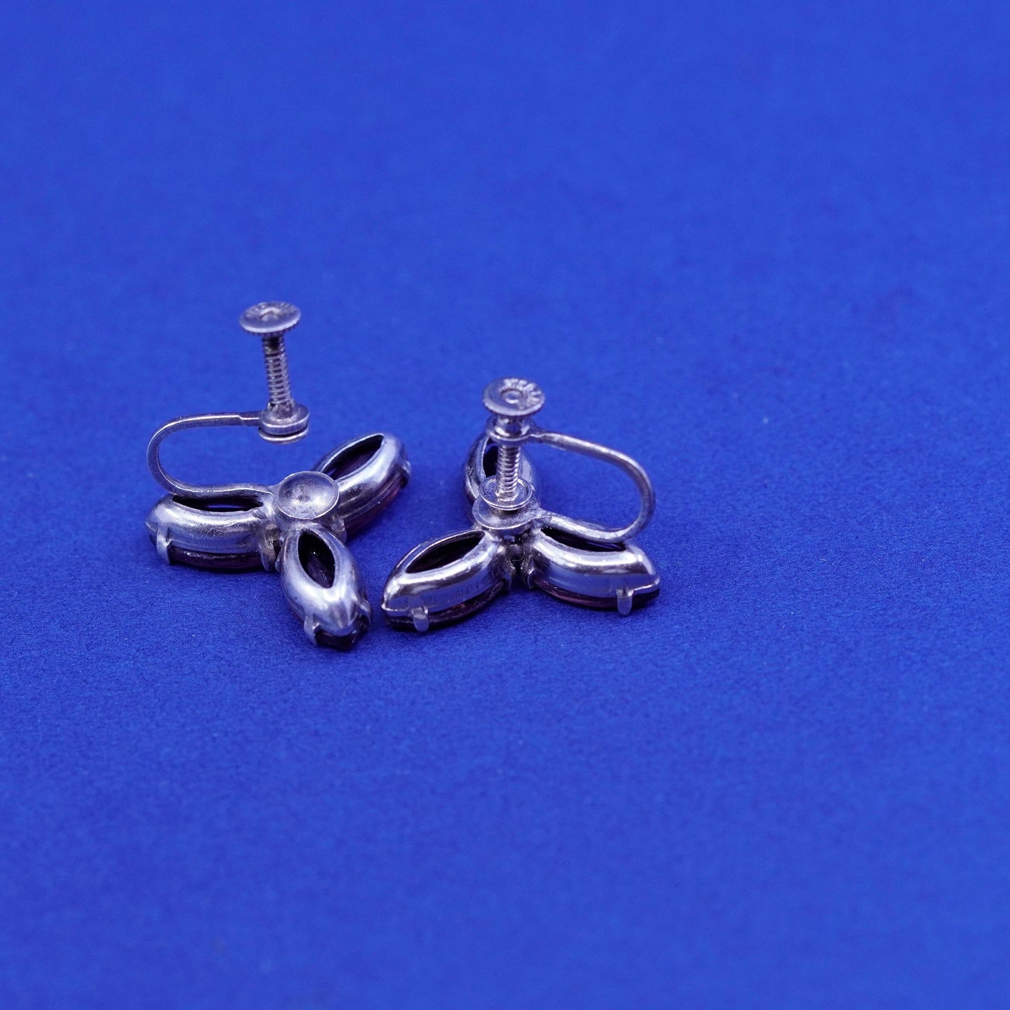 Vintage Sterling 925 silver screw back earrings with purple Rhinestone