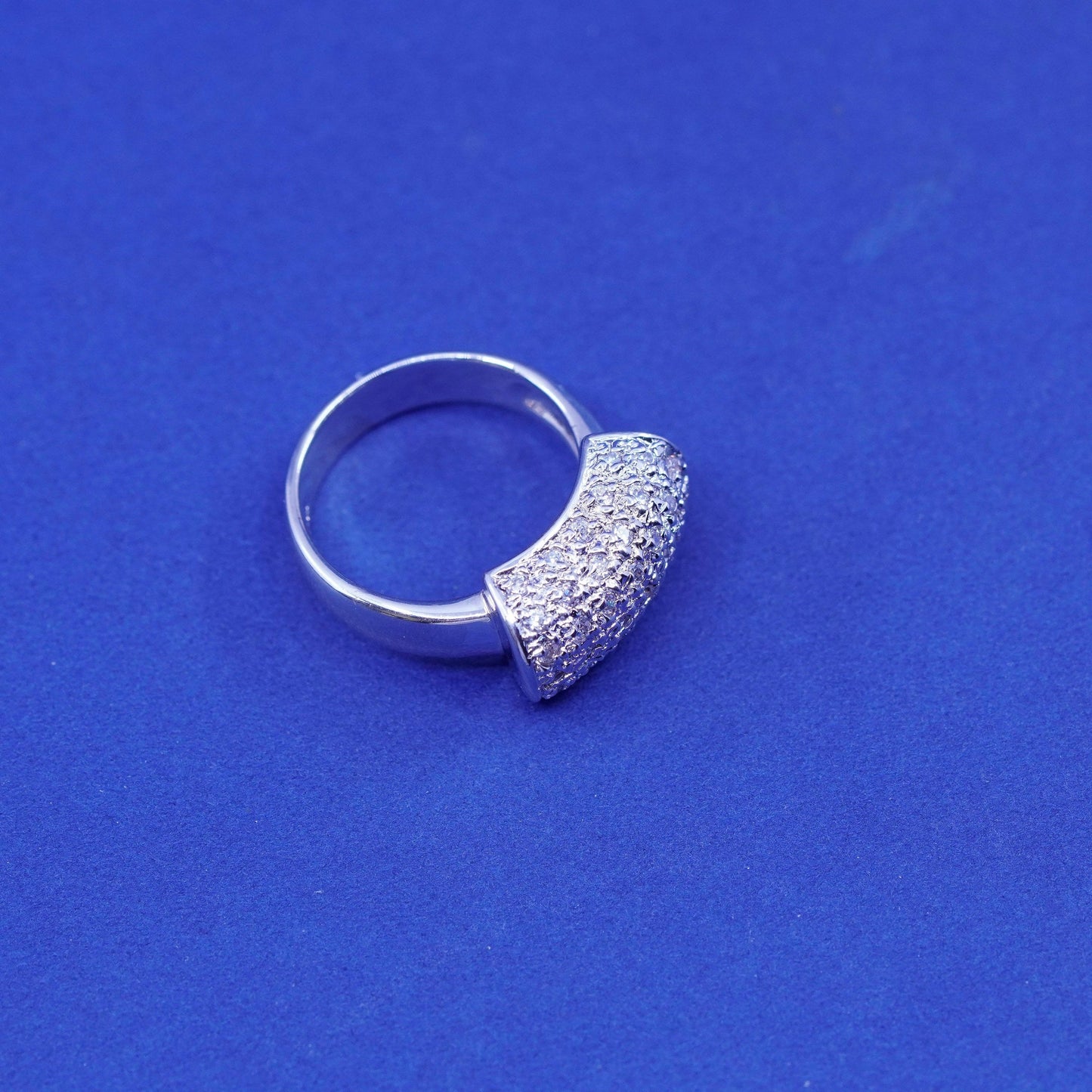 Size 7, vintage sterling silver ring with cluster Cz, statement band