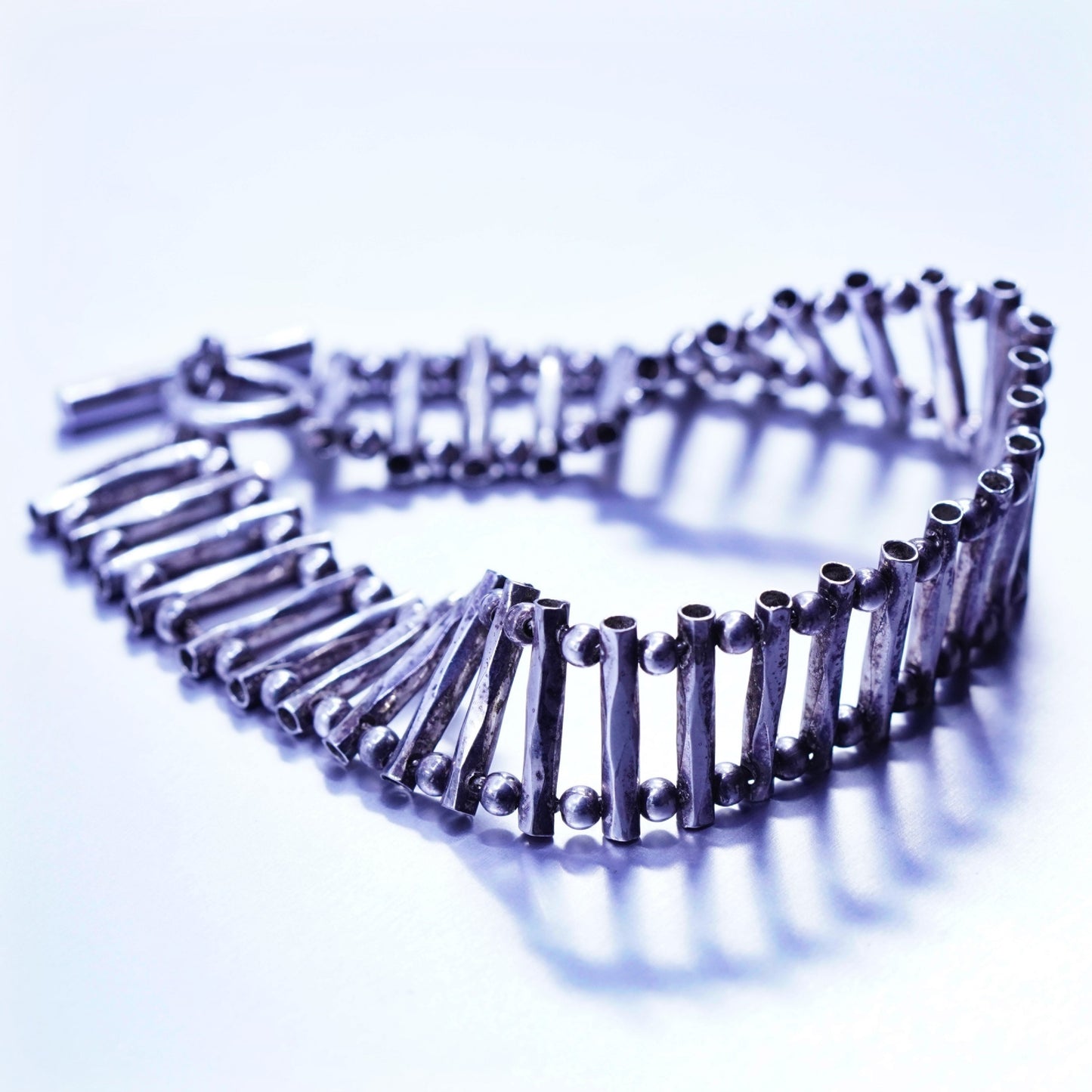 7.5”, Vintage Sterling 925 silver handmade bracelet, modern bar bead chain