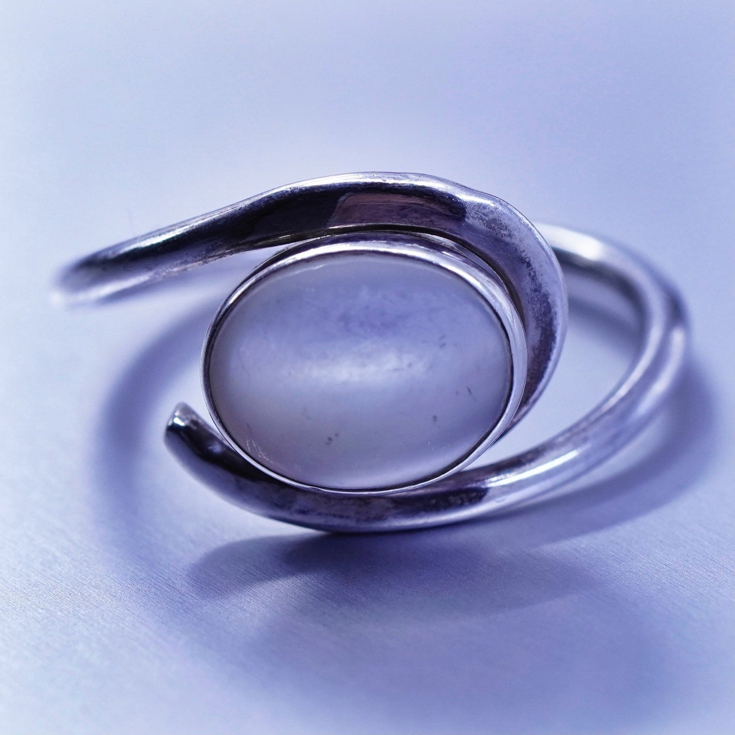 Size 7, vintage Sterling 925 silver handmade wrap ring with moonstone