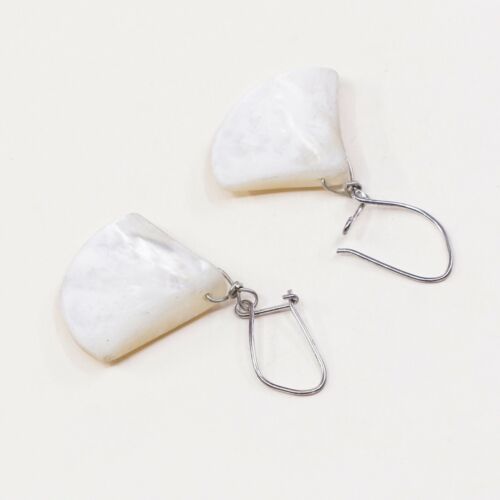 Vtg STERLING 925 SILVER Handmade Shell MOTHER OF PEARL EARRINGS Dangles