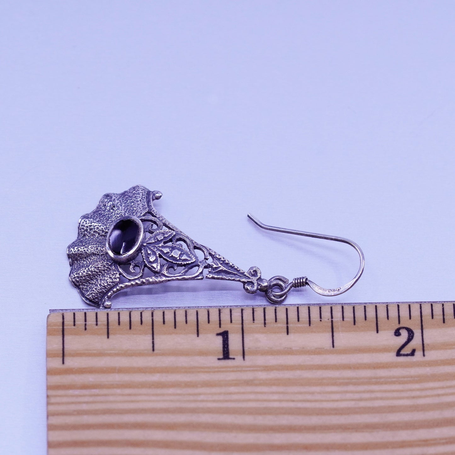 Vintage Sterling 925 silver handmade textured earrings with obsidian