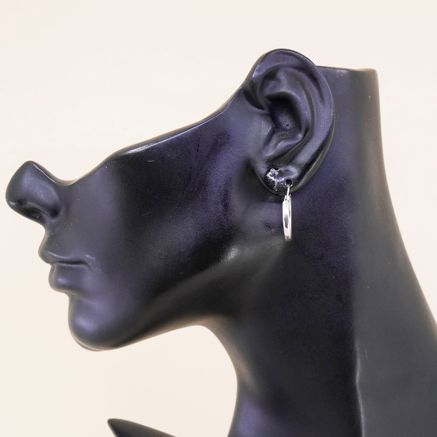 0.75”, Vintage sterling 925 silver loop earrings, minimalist primitive hoops