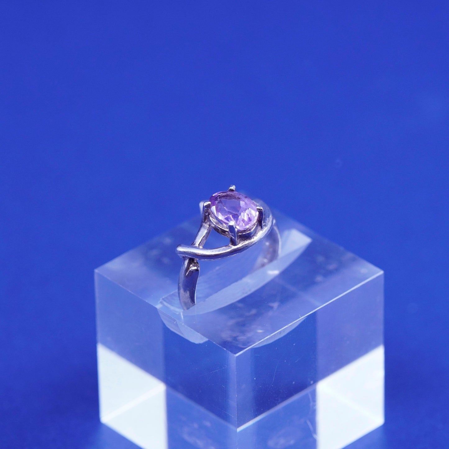 Size 5.75, vintage Brazil Sterling 925 silver handmade ring with amethyst