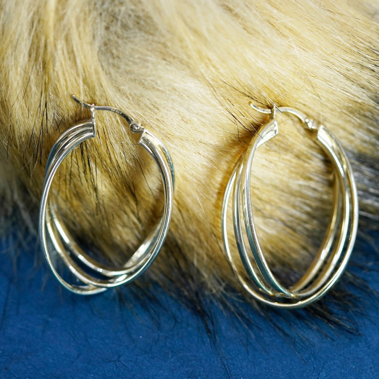 1.5”, vintage vermeil gold over Sterling silver earrings, 925 entwined hoops