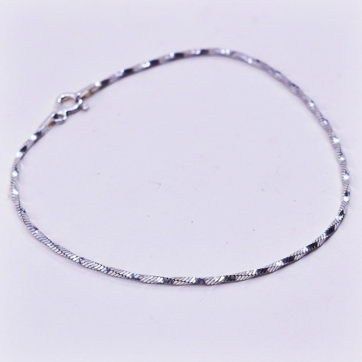 7.25”, 1mm, Vintage sterling silver twisted snake bracelet, 925 chain