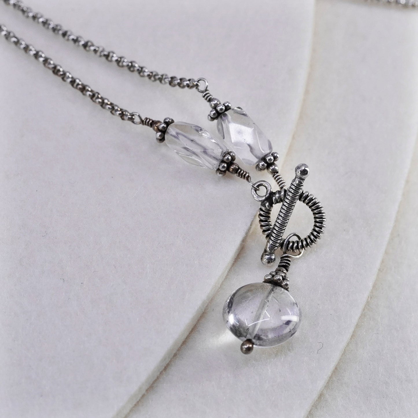 15”, Sterling 925 silver handmade circle chain necklace with circle cz pendant