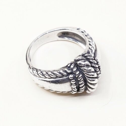 Size 6, Vtg Sterling Silver Handmade Ring 925 Silver Band w/ Cable inlay