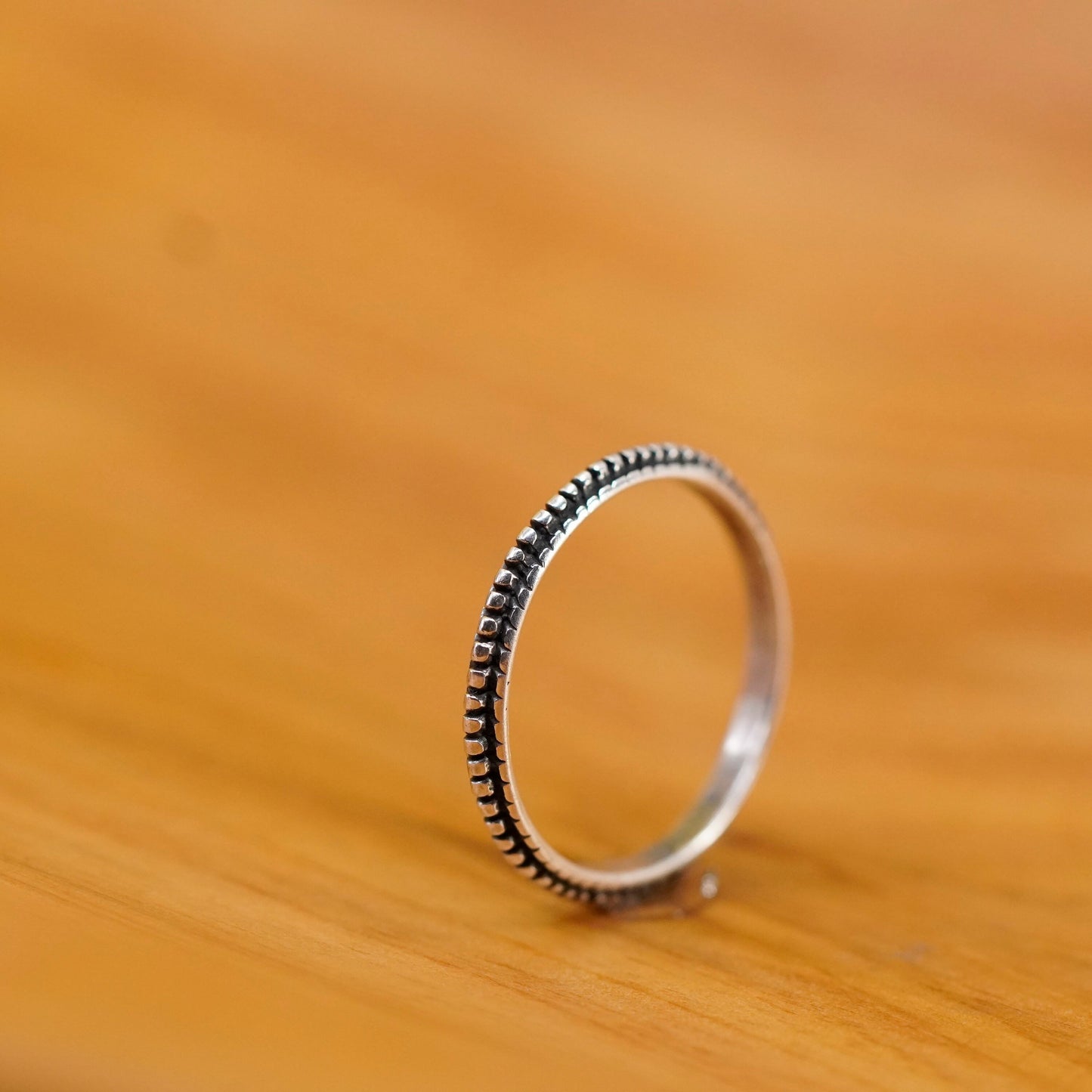 Size 8, vtg Sterling silver stackable handmade ring, 925 stackable band beads