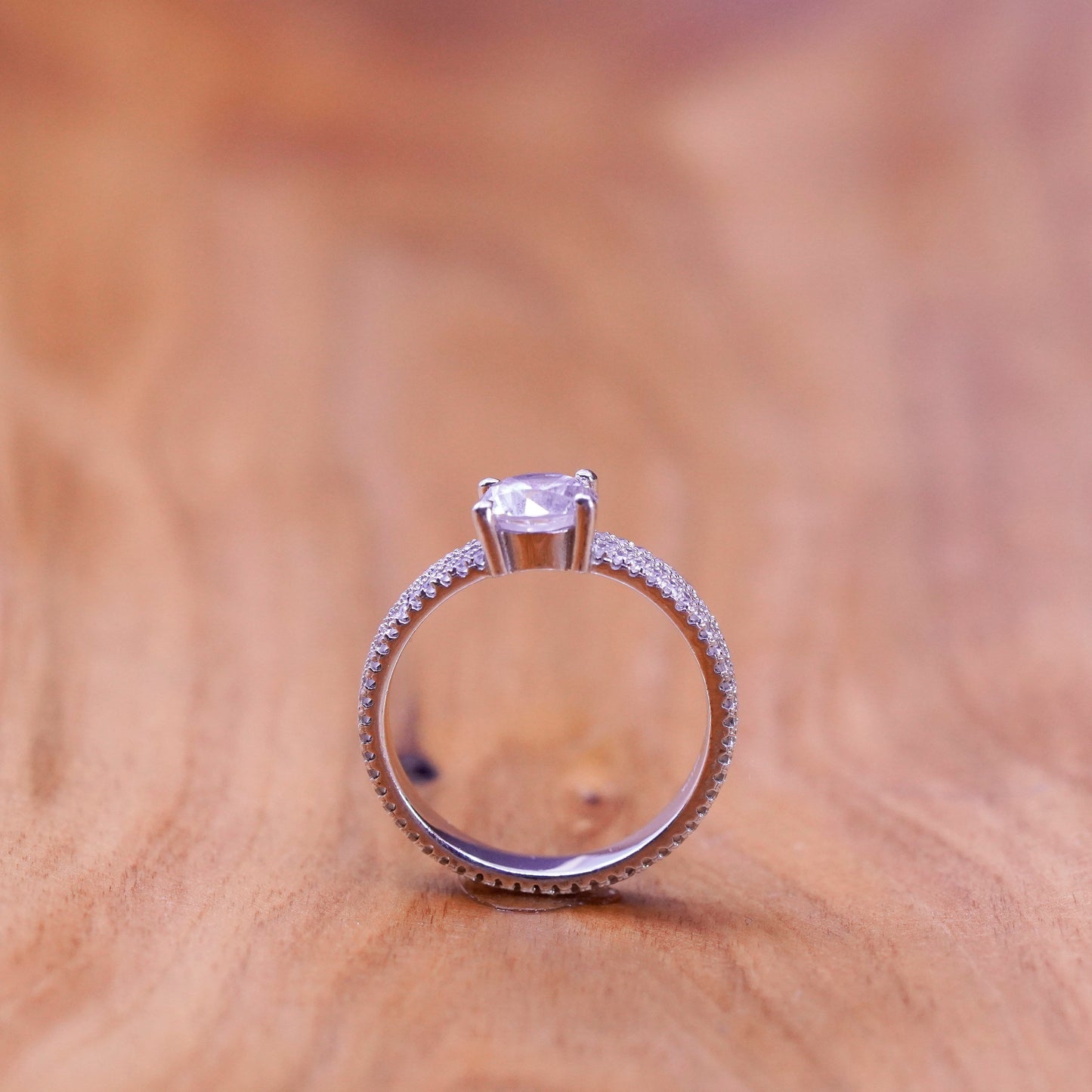 Size 7, vintage Sterling 925 silver anniversary engagement ring with cluster cz