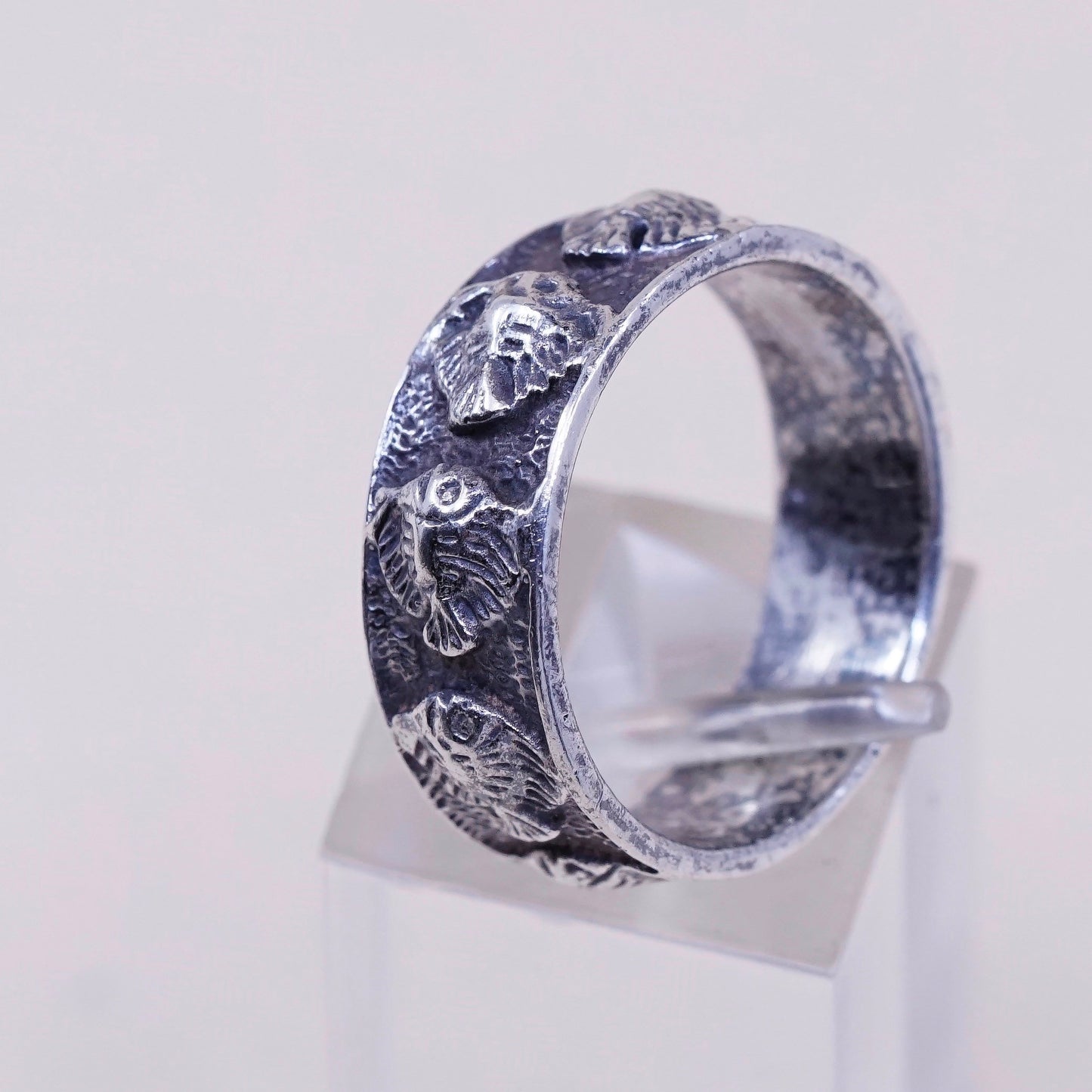 sz 8.25, vintage hopi Sterling silver handmade ring, 925 tropical fish band
