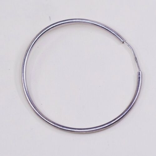 1.75”, Vtg 925 Sterling Silver Handmade Hollow Modernist Huggie Hoop Earrings