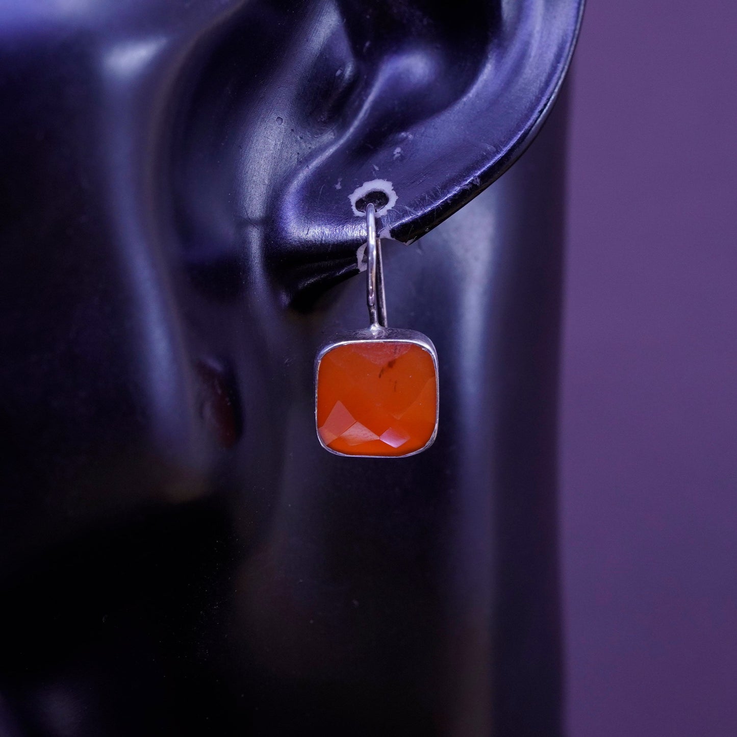 Vintage sterling 925 silver handmade earrings with carnelian
