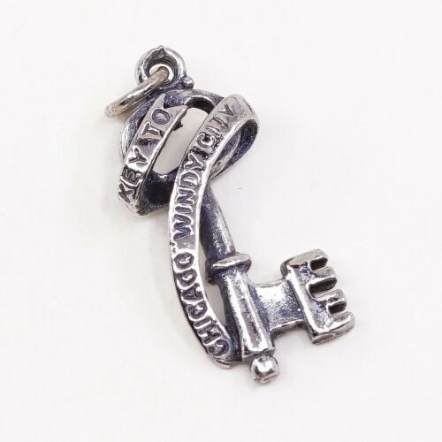 Vintage Sterling Silver Pendant, 925 silver Key Chicago Windy City Cahrm