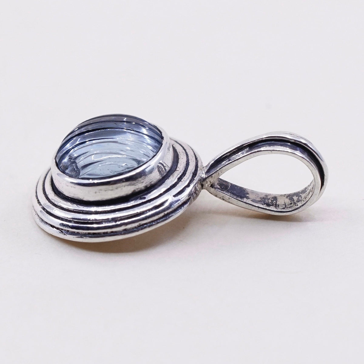 Vintage Israel sterling silver pendant, 925 silver with light blue glass