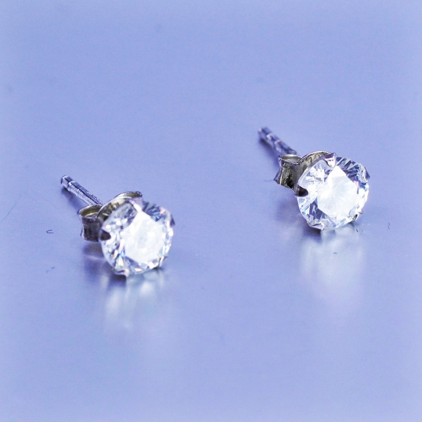 5mm, Vintage Sterling 925 silver earrings, studs with cz inlay