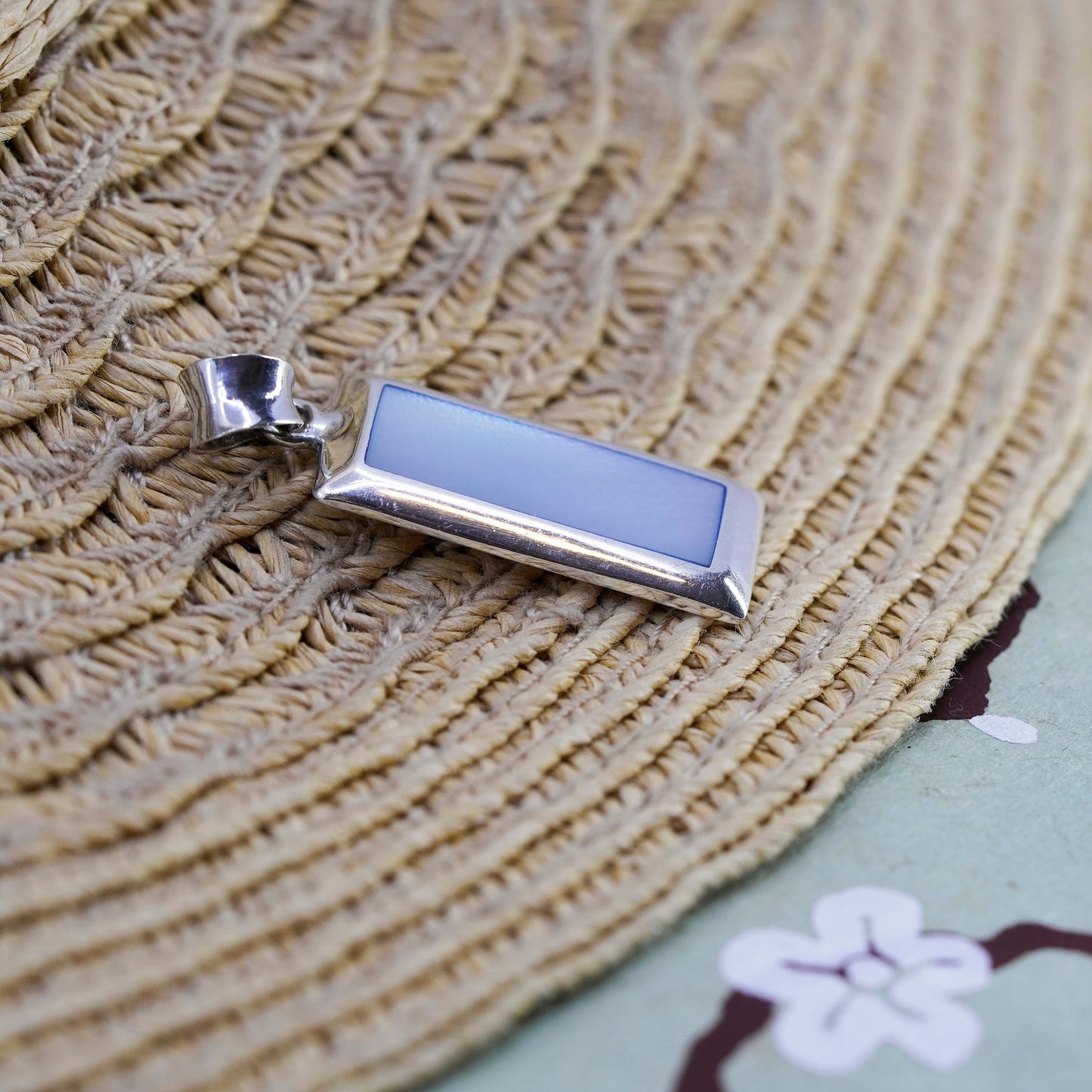 Vintage Sterling 925 silver handmade pendant with mother of pearl inlay